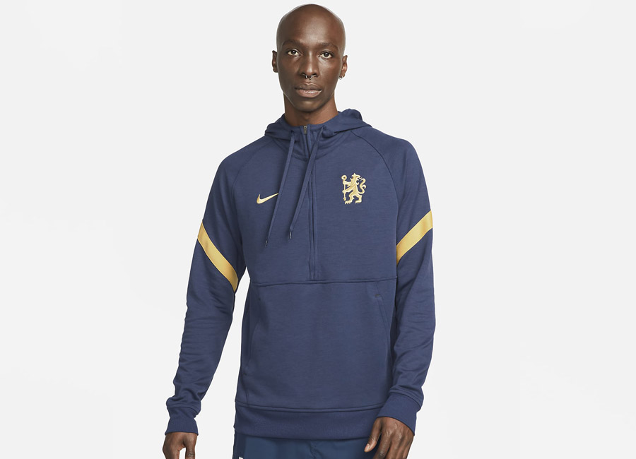 Chelsea 1/2-Zip Fleece Football Hoodie - Blackened Blue / Jersey Gold