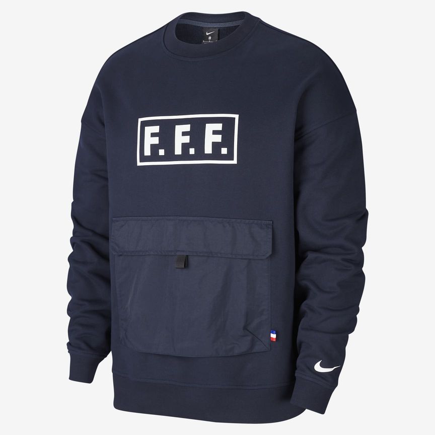 FFF Fleece Long-Sleeve Football Crew - Dark Obsidian / White