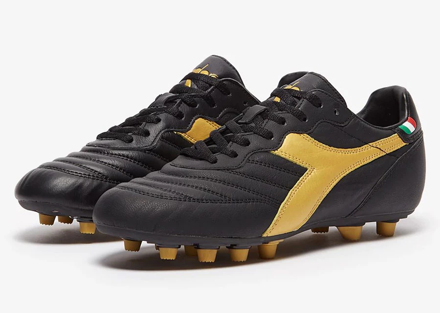 Diadora Brasil Leather+ FG - Black / Gold #Diadora #Diadorafootball #footballboots