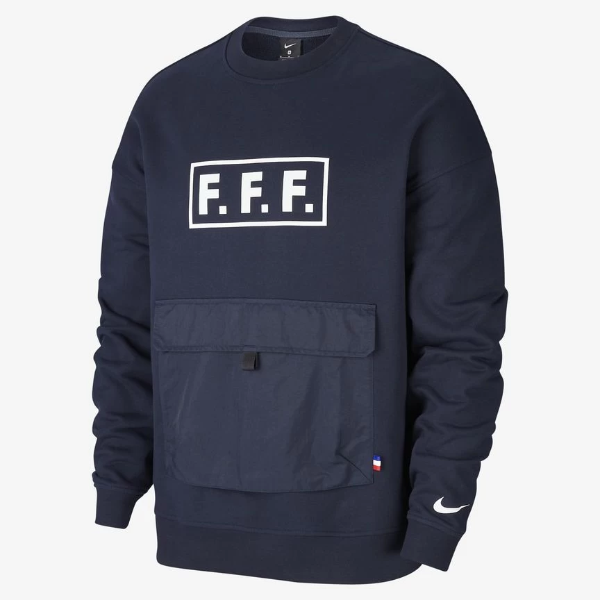 FFF Fleece Long-Sleeve Football Crew - Dark Obsidian / White