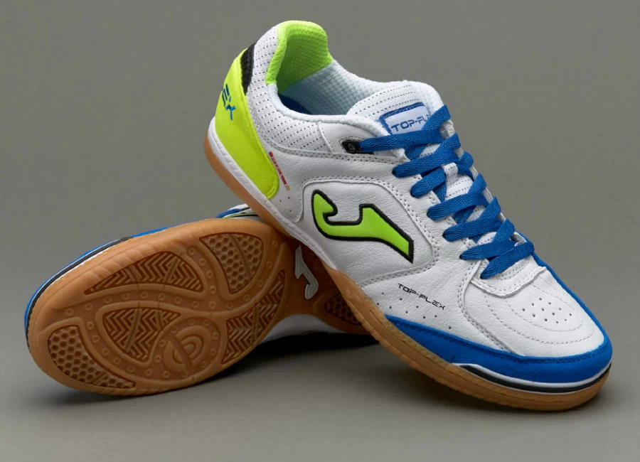 Joma Top Flex Leather IN - White / Lime / Blue