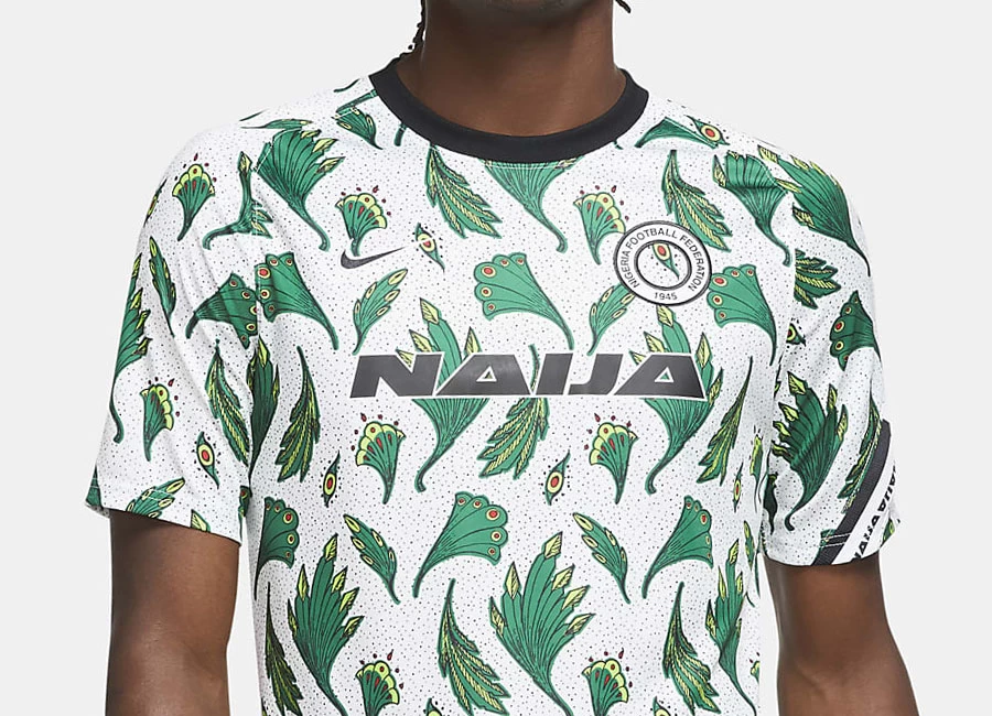 Nigeria Pre-Match Football Top - White / Pine Green / Black